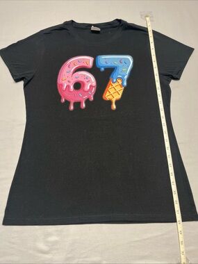 Port and Company Black Tee with Pink Donut '6' and Blue Ice-Cream '7' Graphic